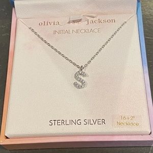 Olivia and Jackson Sterling Silver Pave Cz Initial Necklace- S